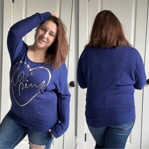 Victoria's Secret PINK | Blue "Love PINK" Boat Neck Long Sleeve Tee | Size Small